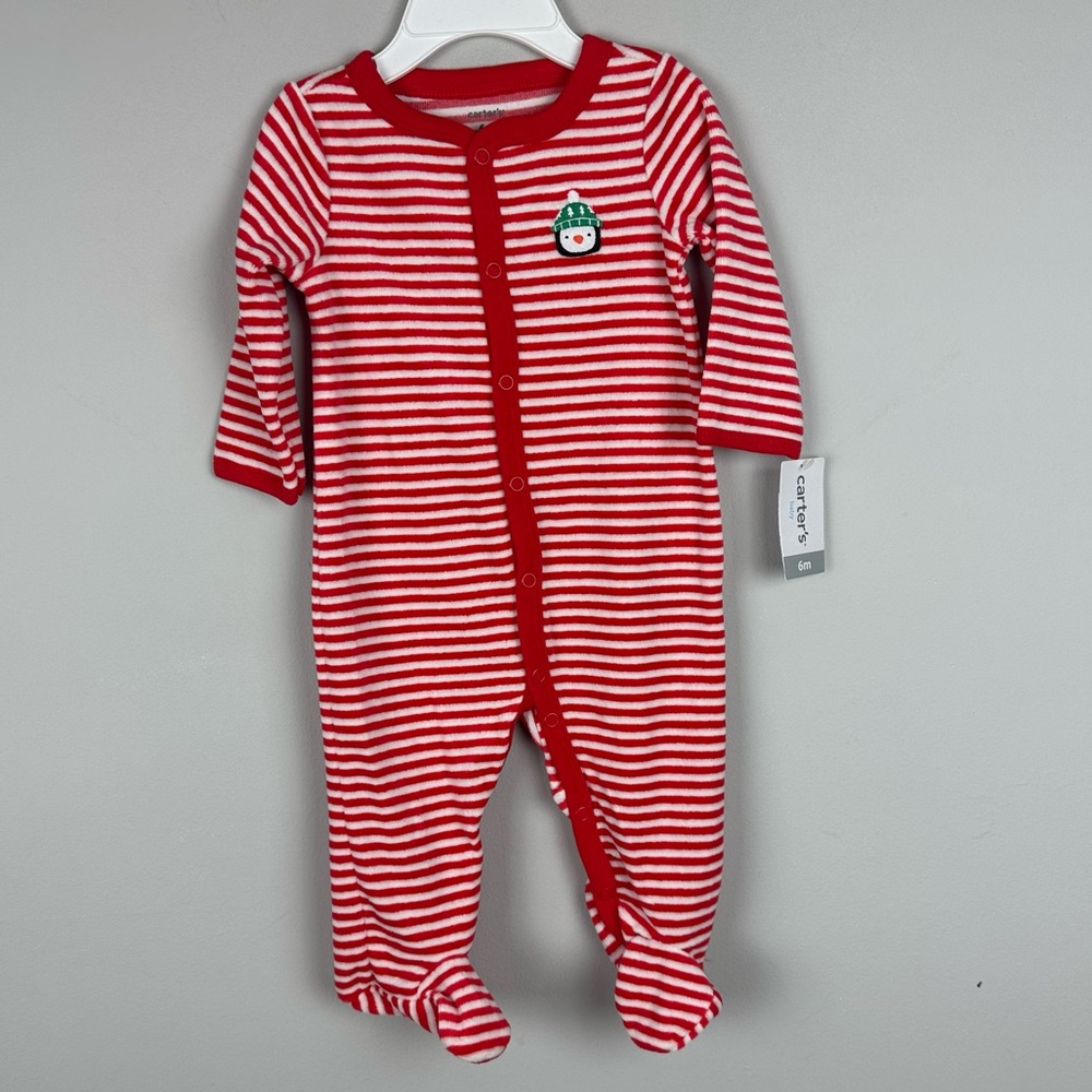 NWT Carter’s Red & White Striped Holiday Footed Sleeper – Size 6M